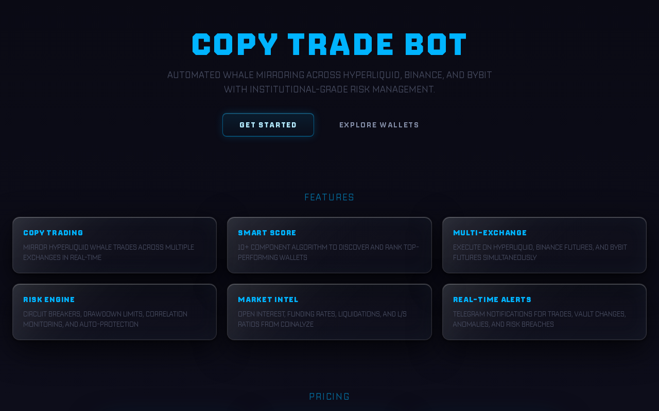 Copy Trading Bot front page